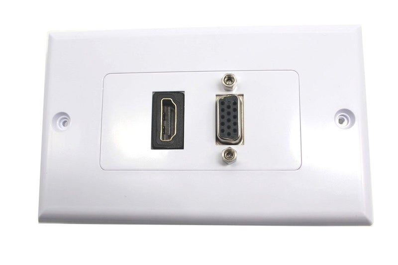 Poyiccot VGA Wall Plates, 1 Port HDMI Female + 1 Port VGA 15P Female AV Wall Outlet Video Socket Face Connector Plate White ABS (1HDMI+1VGA) - Image 2
